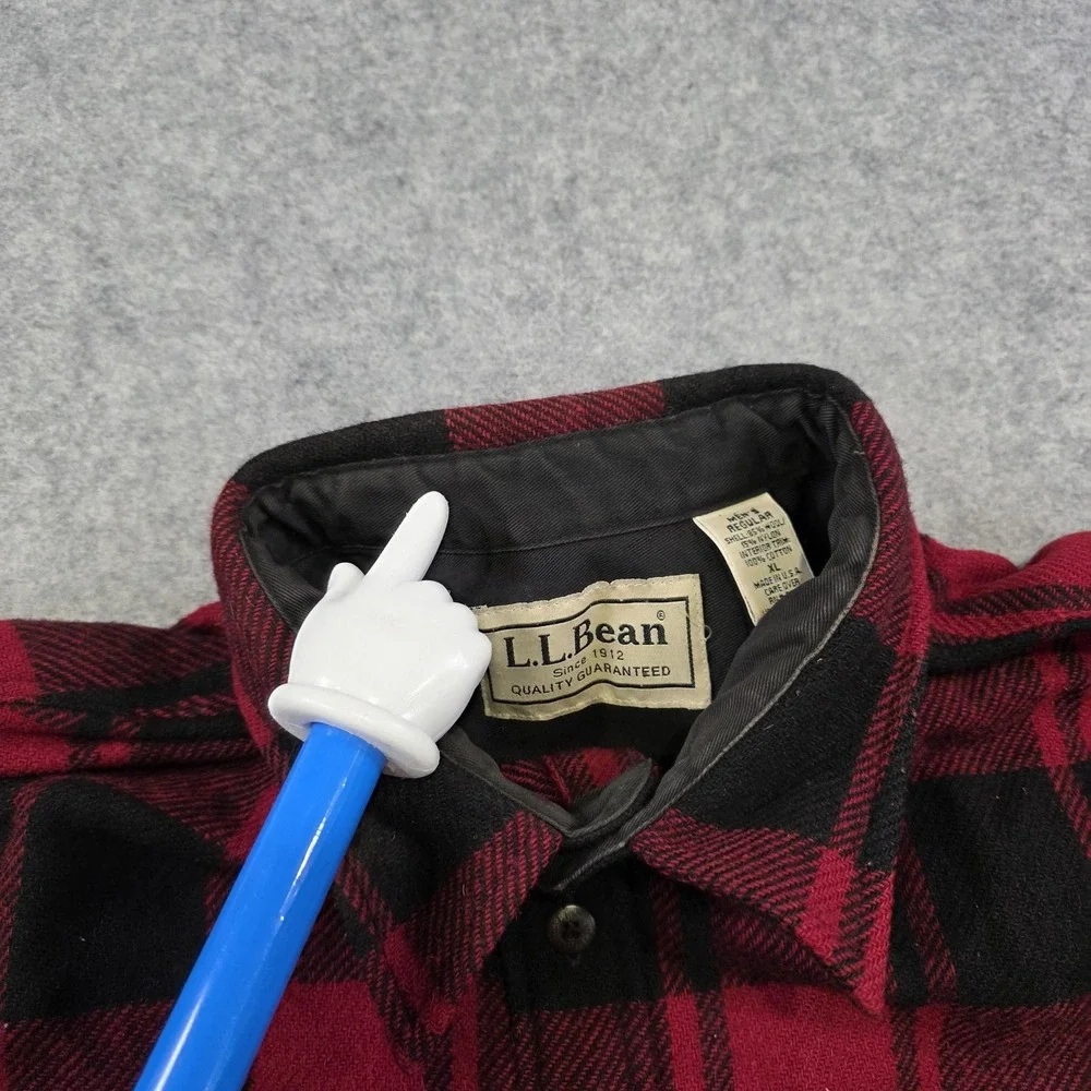 L.L. Bean Shirt Mens XL Red Plaid Long Sleeve Flannel Button Up Wool USA Buffalo